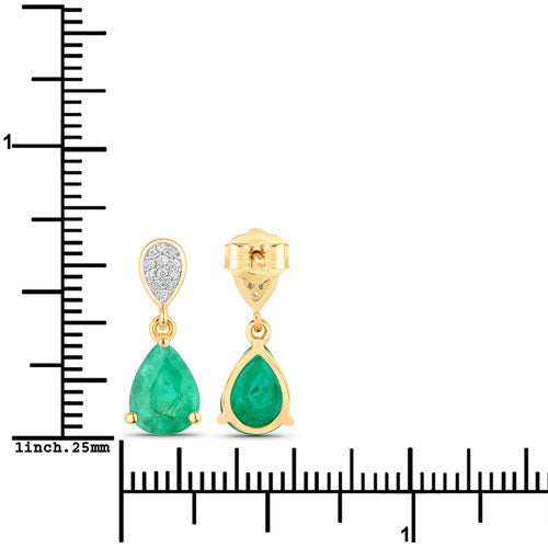 Boucles d'oreilles en or jaune 14K avec émeraudes et diamants zambiens de 2,28 carats