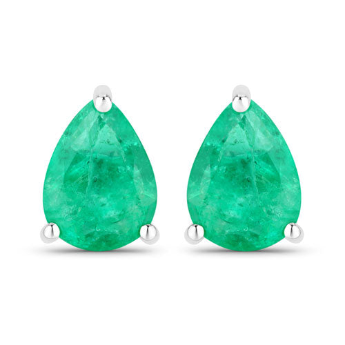 Boucles d'oreilles en émeraude zambienne véritable de 0,70 carat en or blanc 14K