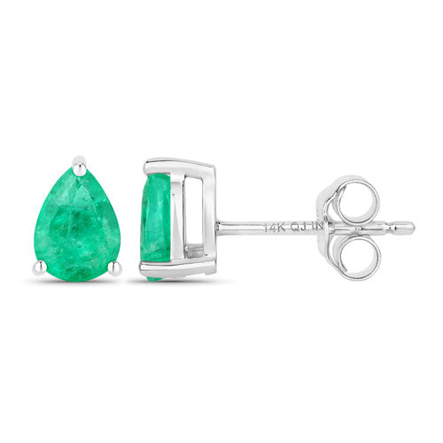 Boucles d'oreilles en émeraude zambienne véritable de 0,70 carat en or blanc 14K