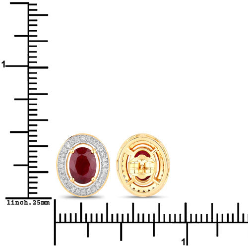 2.12 Carat Genuine Ruby and Diamond Halo Earrings in 14K Gold