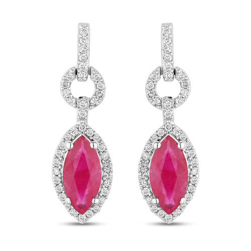 Boucles d'oreilles en or blanc 14K avec rubis et diamants de 1,23 carat