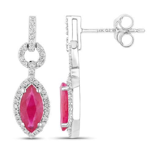 Boucles d'oreilles en or blanc 14K avec rubis et diamants de 1,23 carat