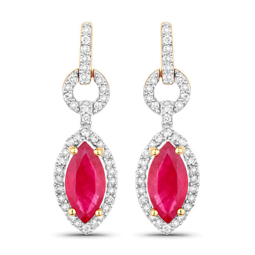 Pendientes de Rubí y Diamante de 14K en Oro Amarillo de 1.23 Quilates