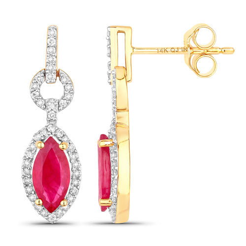 Pendientes de Rubí y Diamante de 14K en Oro Amarillo de 1.23 Quilates