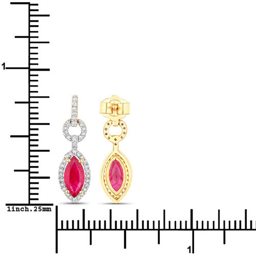 Pendientes de Rubí y Diamante de 14K en Oro Amarillo de 1.23 Quilates