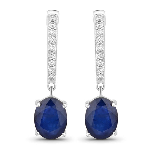 3.24 Carat Blue Sapphire & Diamond 14K White Gold Earrings
