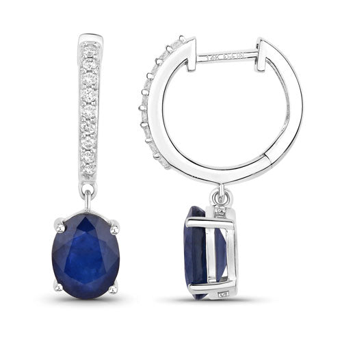 3.24 Carat Blue Sapphire & Diamond 14K White Gold Earrings