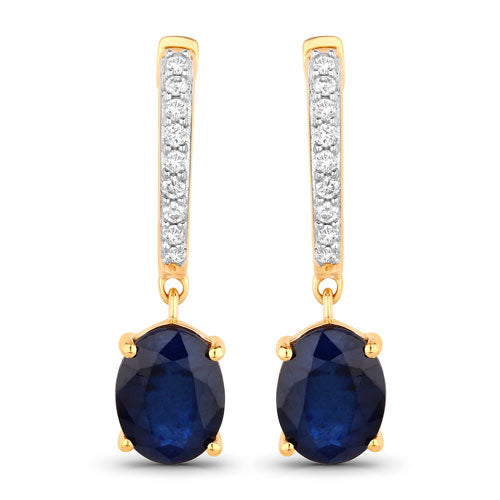 3.24 Carat Blue Sapphire & Diamond 14K Yellow Gold Earrings