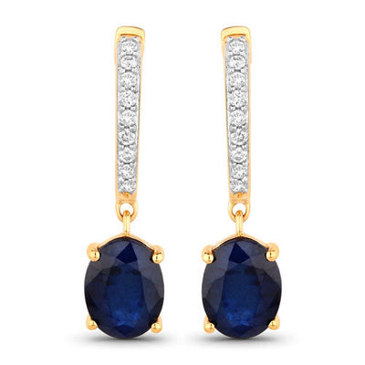 Pendientes de Zafiro Azul y Diamante de 3.24 Quilates en Oro Amarillo de 14K