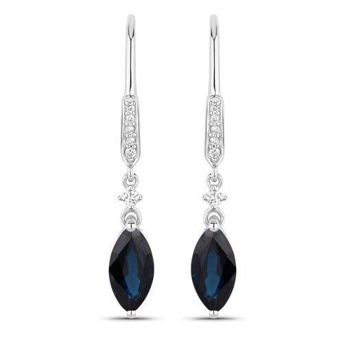 2.73 Carat Genuine Blue Sapphire and White Diamond Earrings in 14K White Gold
