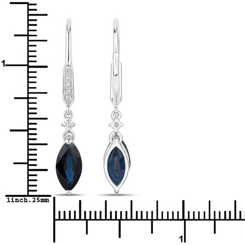 2.73 Carat Genuine Blue Sapphire and White Diamond Earrings in 14K White Gold
