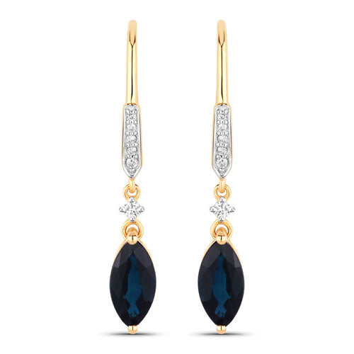 Pendientes de Zafiro Azul y Diamante de 2.73 Quilates en Oro Amarillo de 14K