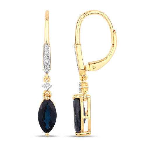 Pendientes de Zafiro Azul y Diamante de 2.73 Quilates en Oro Amarillo de 14K