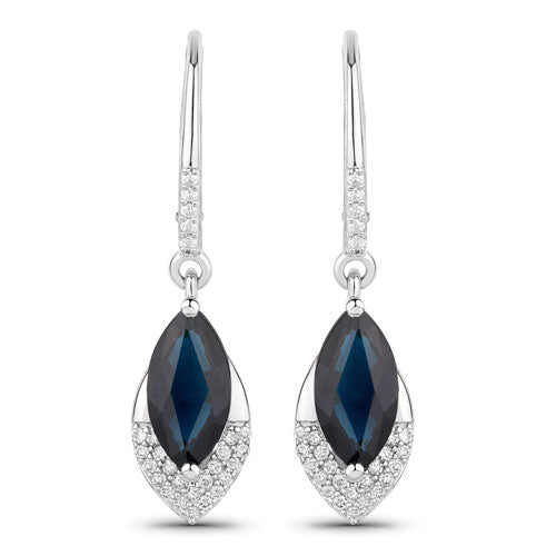 Boucles d'oreilles en saphir bleu et diamants de 2,79 carats en or blanc 14K