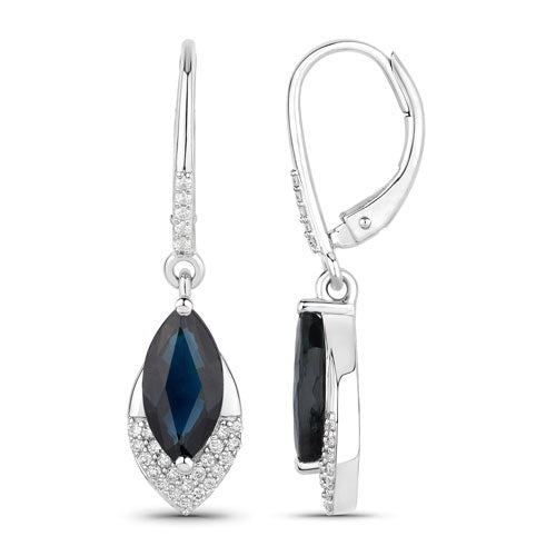 Boucles d'oreilles en saphir bleu et diamants de 2,79 carats en or blanc 14K