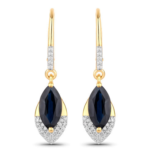 Boucles d'oreilles en or 14K avec saphir bleu et diamant de 2,79 carats