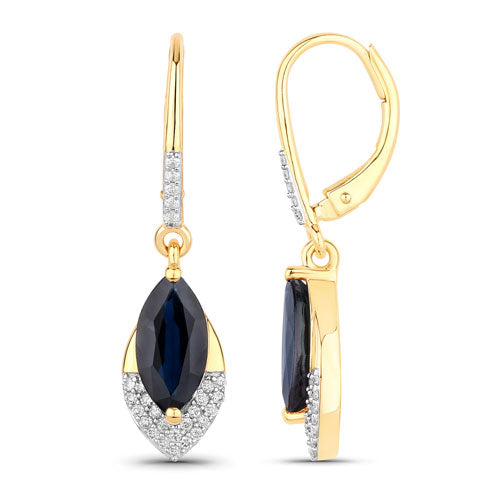 Boucles d'oreilles en or 14K avec saphir bleu et diamant de 2,79 carats