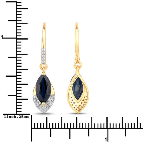 Boucles d'oreilles en or 14K avec saphir bleu et diamant de 2,79 carats