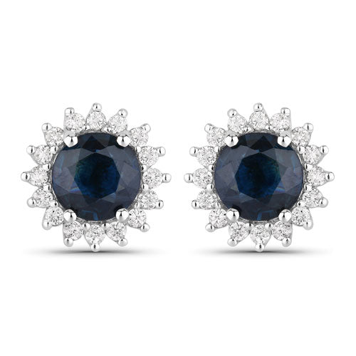 Boucles d'oreilles en saphir bleu et diamant de 2,38 carats en or blanc 14K