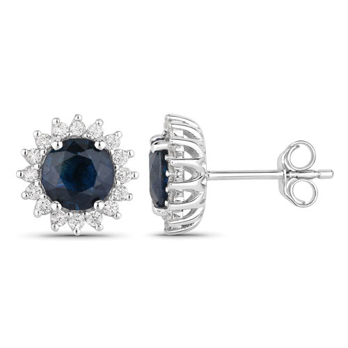 Boucles d'oreilles en saphir bleu et diamant de 2,38 carats en or blanc 14K