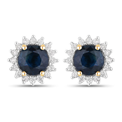 Pendientes Halo de Zafiro Azul y Diamante en Oro Amarillo de 14K