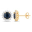 Pendientes Halo de Zafiro Azul y Diamante en Oro Amarillo de 14K