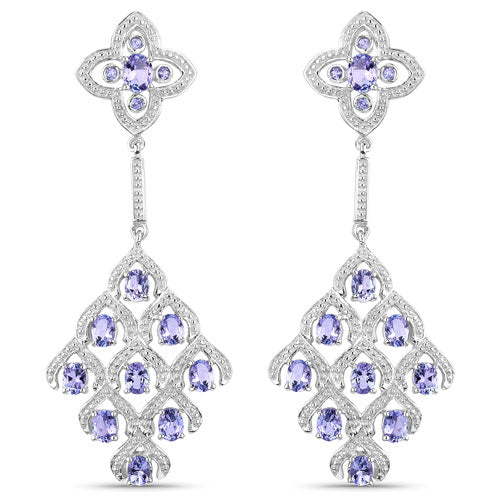 3.90 Carat Genuine Tanzanite and White Topaz Earrings in Sterling Silver