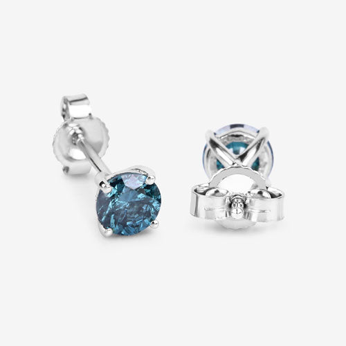 Boucles d'oreilles en diamant bleu véritable de 0,81 carat en or blanc 14 carats