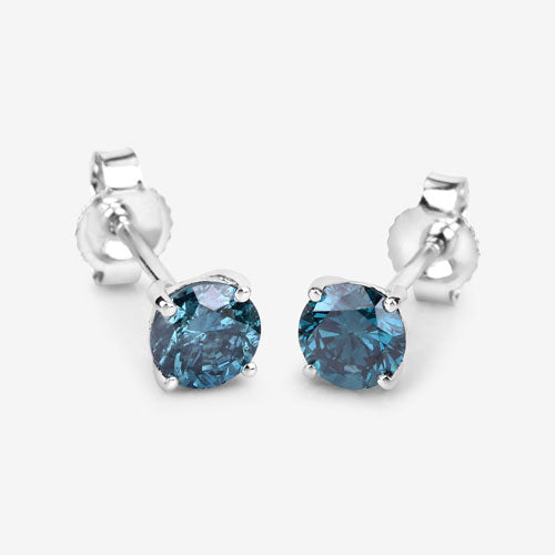 Boucles d'oreilles en diamant bleu véritable de 0,81 carat en or blanc 14 carats
