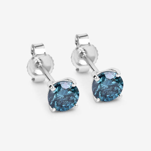 Boucles d'oreilles en diamant bleu véritable de 0,81 carat en or blanc 14 carats