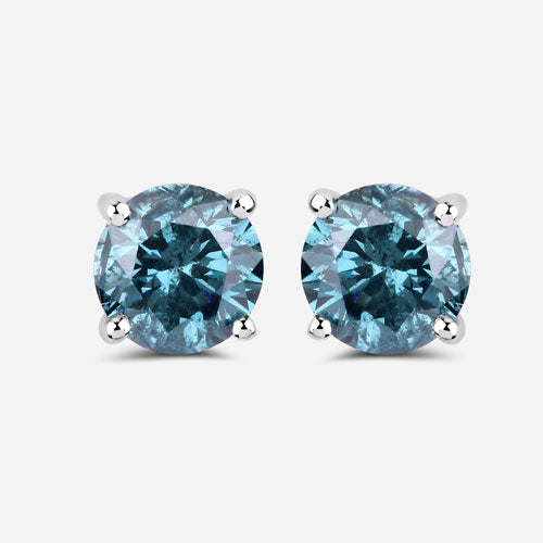 Boucles d'oreilles en diamant bleu véritable de 0,81 carat en or blanc 14 carats