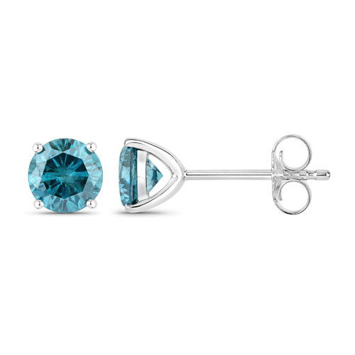 Boucles d'oreilles en diamant bleu véritable de 0,81 carat en or blanc 14 carats