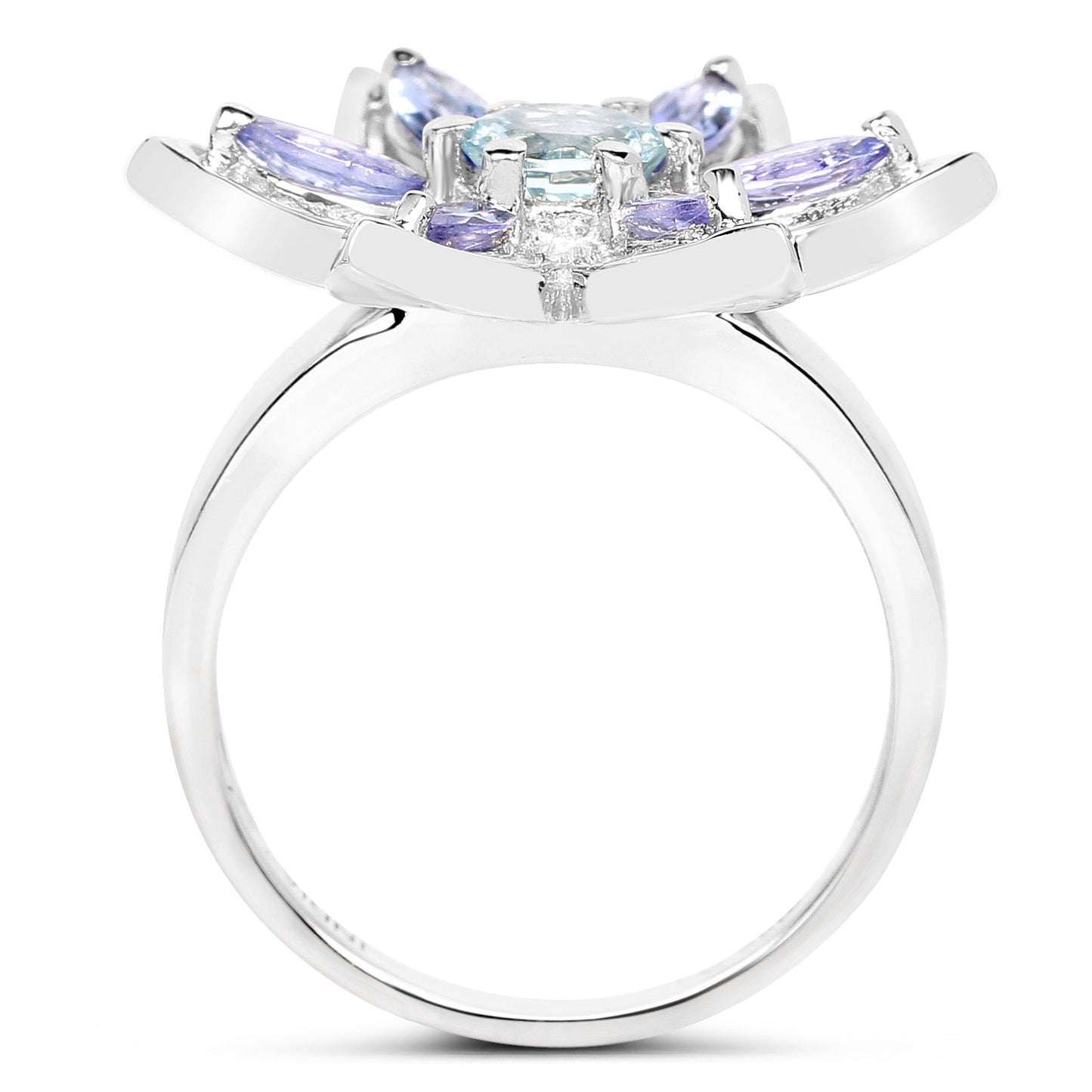 1.34 Carat Aquamarine and Tanzanite Sterling Silver Ring