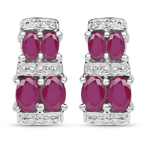 Boucles d'oreilles en rubis remplis de verre de 3,20 carats en argent sterling