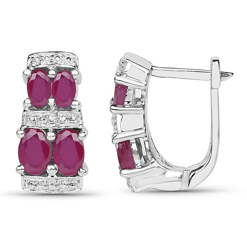 Boucles d'oreilles en rubis remplis de verre de 3,20 carats en argent sterling