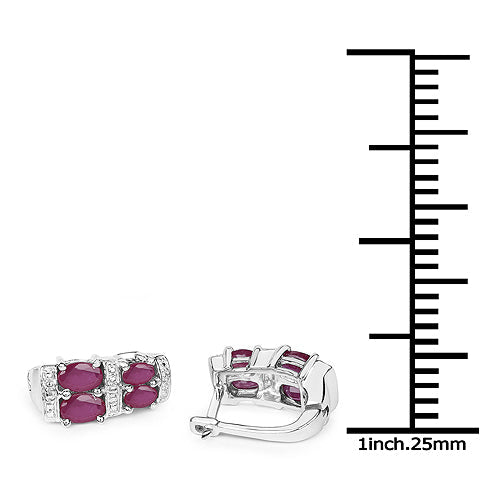 Boucles d'oreilles en rubis remplis de verre de 3,20 carats en argent sterling