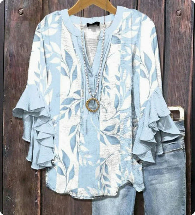 Camiseta de Moda con Escote en V y Detalle de Loto para Mujeres
