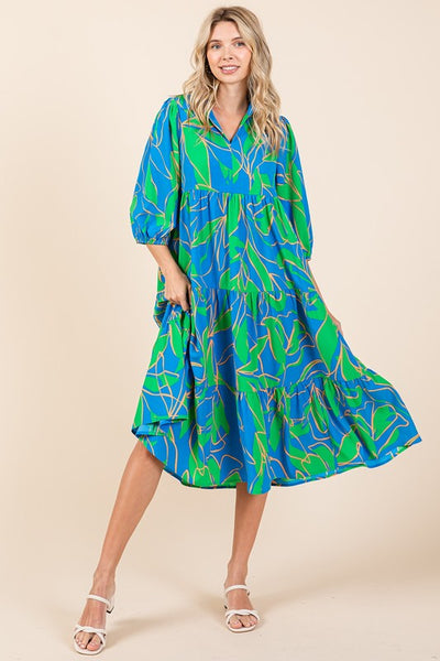 Chic Summer Tiered Midi Dress with Collared Neckline