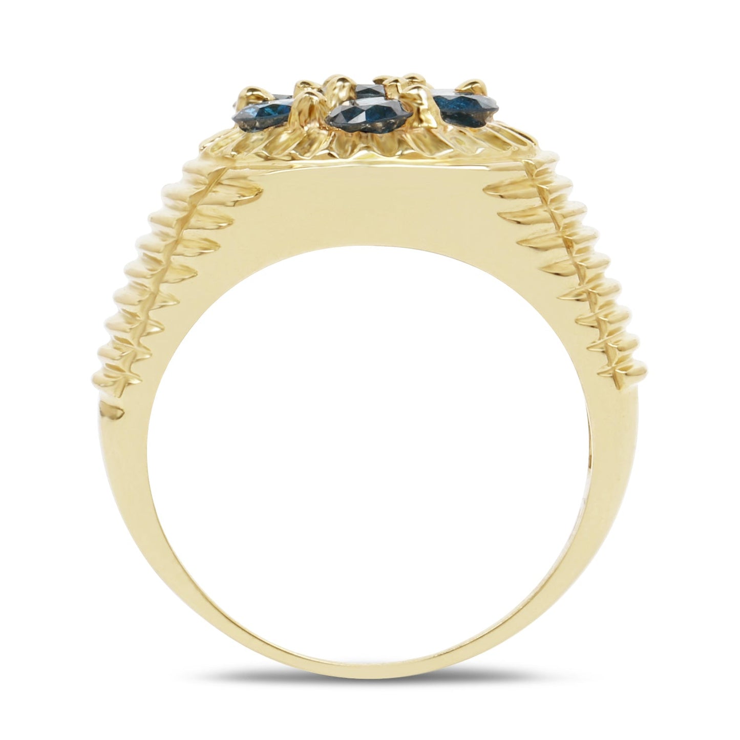 14K Yellow Gold Plated Blue Diamond Sterling Silver Engagement Ring