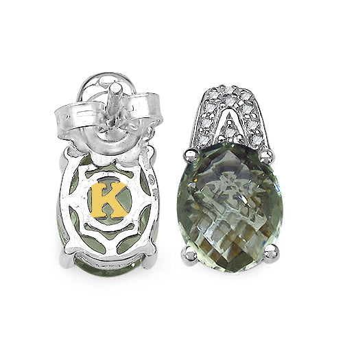 Pendientes de plata esterlina con acentos de diamante y amatista verde de 5.25 quilates