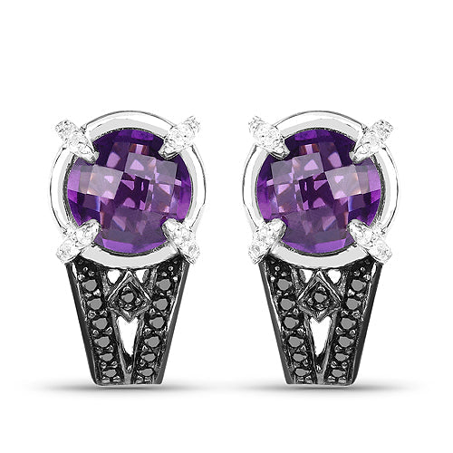 Boucles d'oreilles en argent sterling avec améthyste et diamants de 3,61 carats