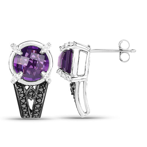 Boucles d'oreilles en argent sterling avec améthyste et diamants de 3,61 carats