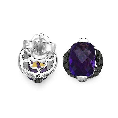 3.14 Carat Genuine Amethyst & Black Diamond Earrings