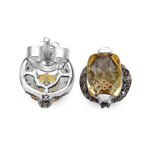 Pendientes de Citrino y Diamante Negro de 3.14 Quilates