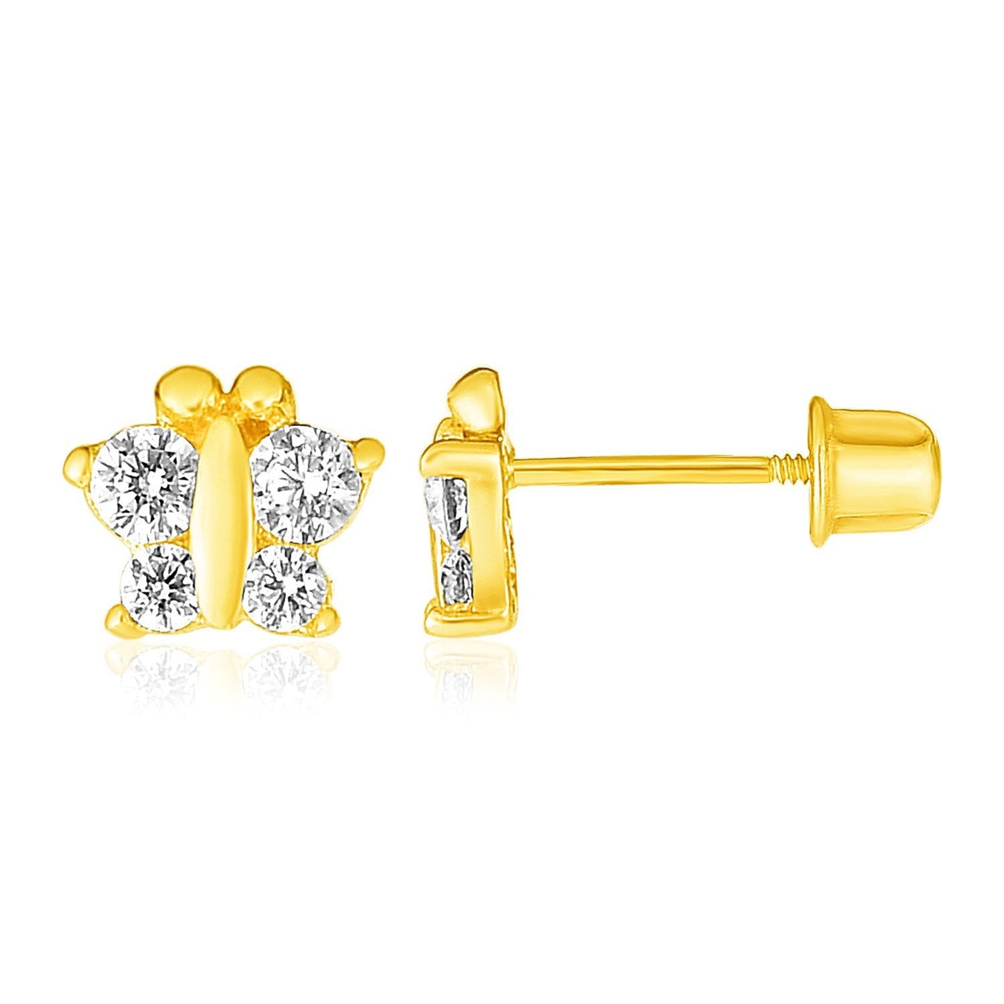 Boucles d'oreilles en or jaune 14 carats en forme de papillon pour enfants