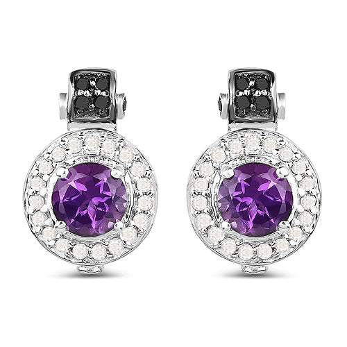 Boucles d'oreilles en argent sterling avec améthyste et diamants de 2,29 carats