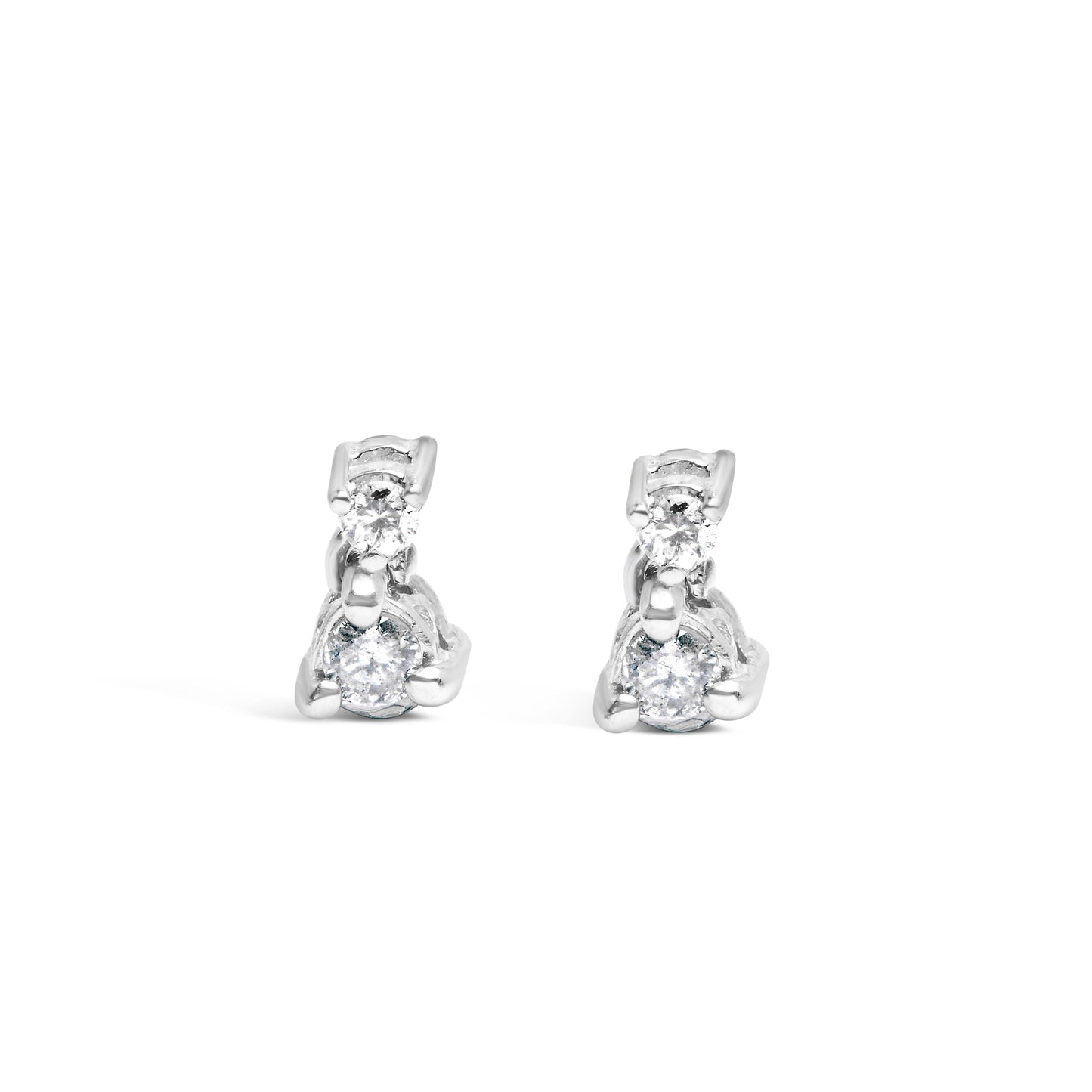 14K White Gold Double Diamond Drop Earrings