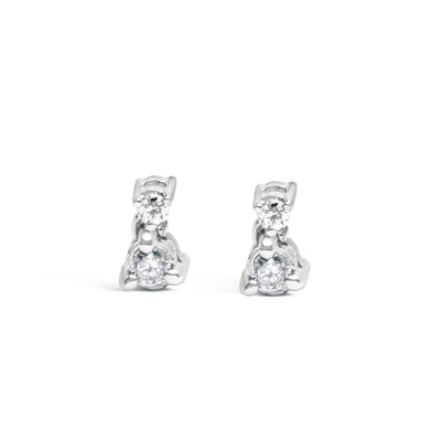 Pendientes de gota de doble diamante de oro blanco de 14 quilates