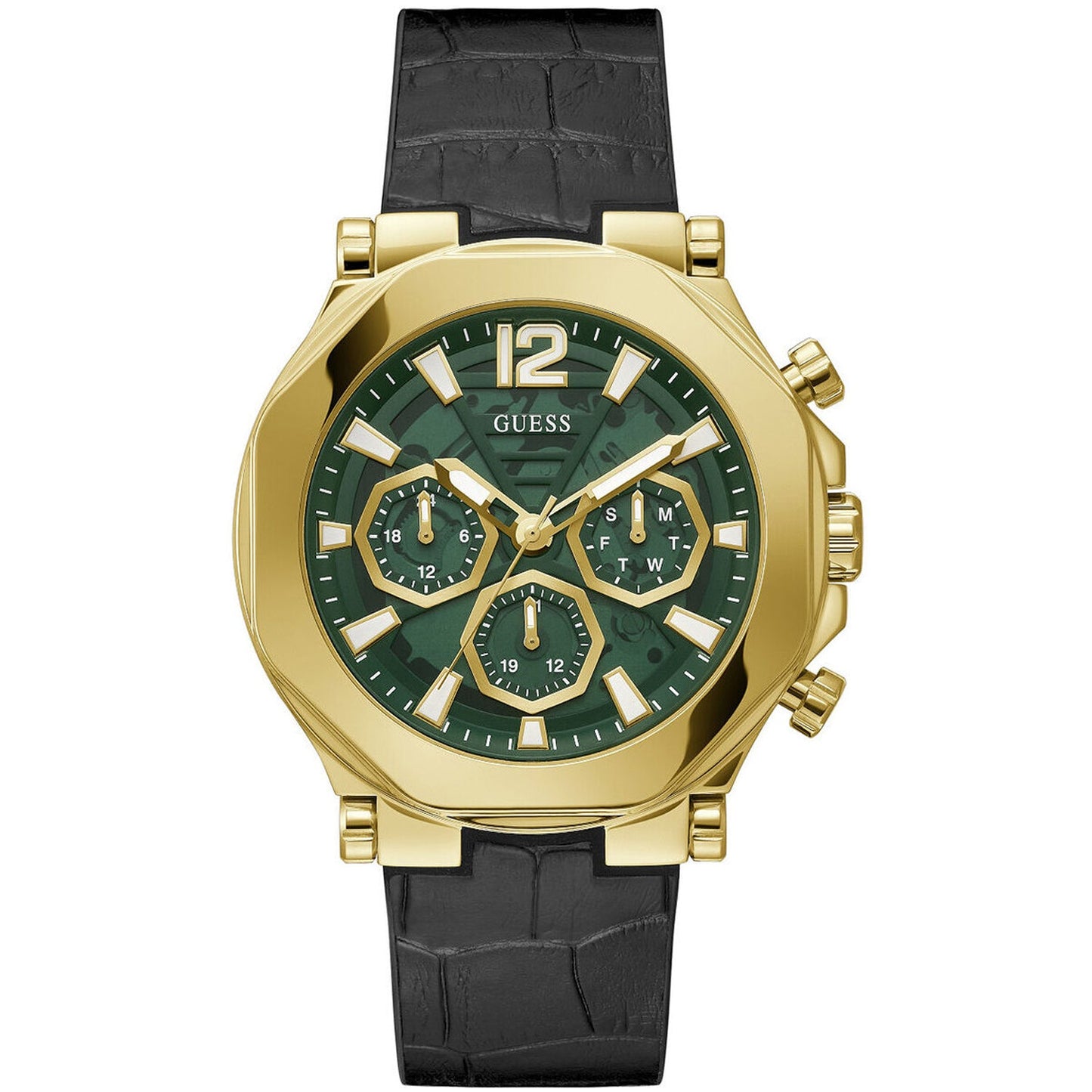 Guess Men's Edge Watch - Green Dial with Leather Strap
