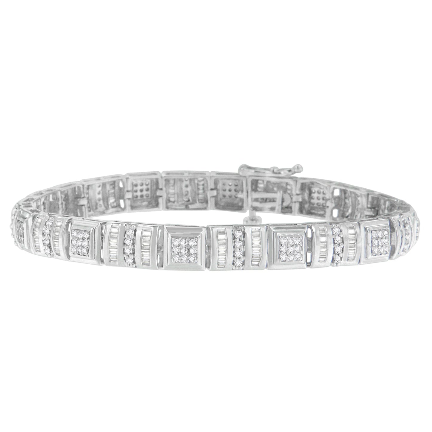 Pulsera de Diamantes de Oro Blanco de 10K con Cortes Redondos y Baguette